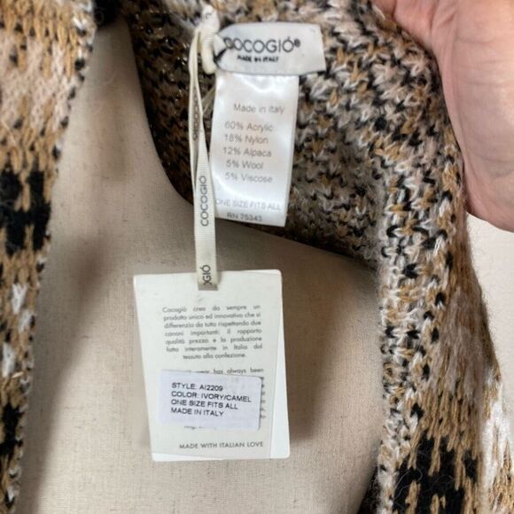 Cocogio Granny Square crochet alpacablend BoHo poncho wrap cardigan OS Italy NEW - Picture 5 of 7